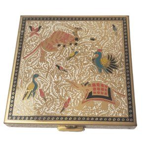Volupte Etched Square Foundation Compact Birds Animals Vintage Art Deco
